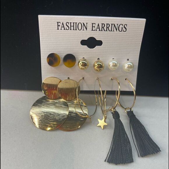 “Lily” 6 Earrings Collections Bohemian Geometric Sets Boho Tassel Long 18k Gold - Picture 2 of 4